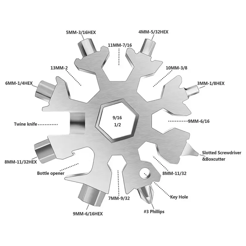 Portable Snowflake Shaped Multi-Tool Hex Wrench
