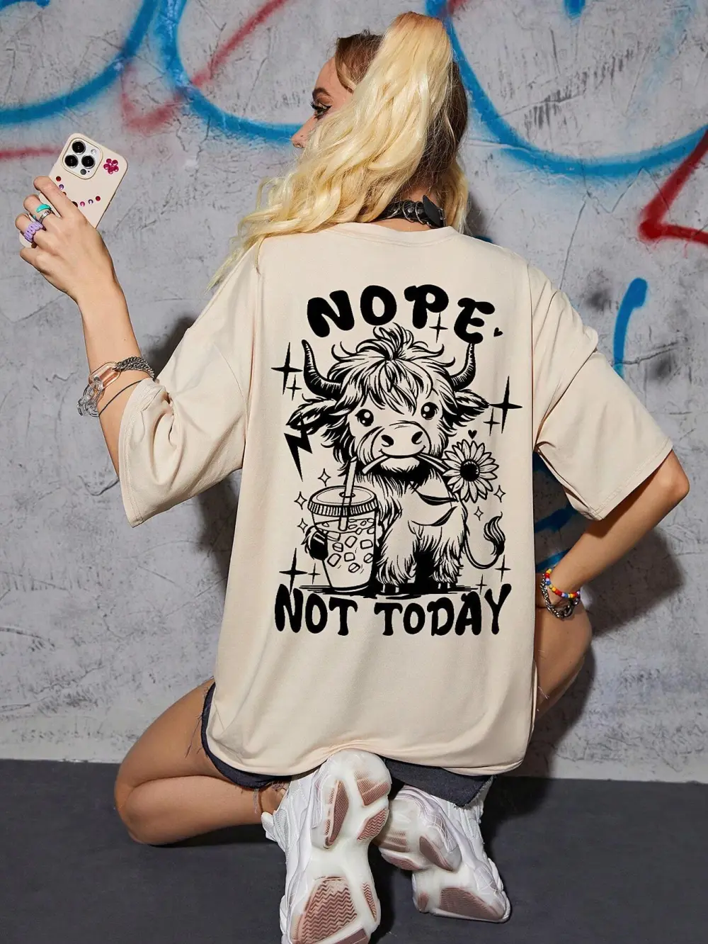 Women Drop Shoulder Relaxed Fit Letter Graphic T-Shirt
