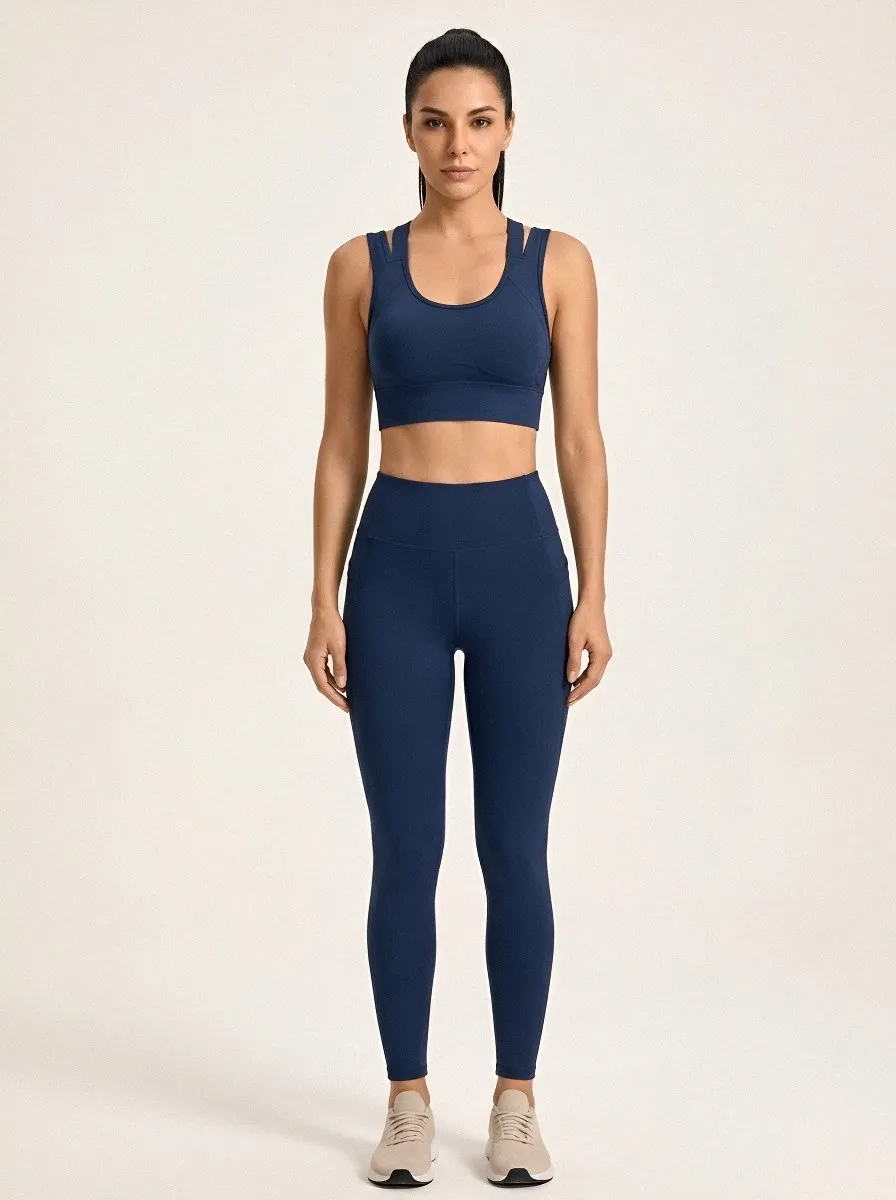 Women's Strappy Cross Back Sports Bra with Printed Solid Color Detail