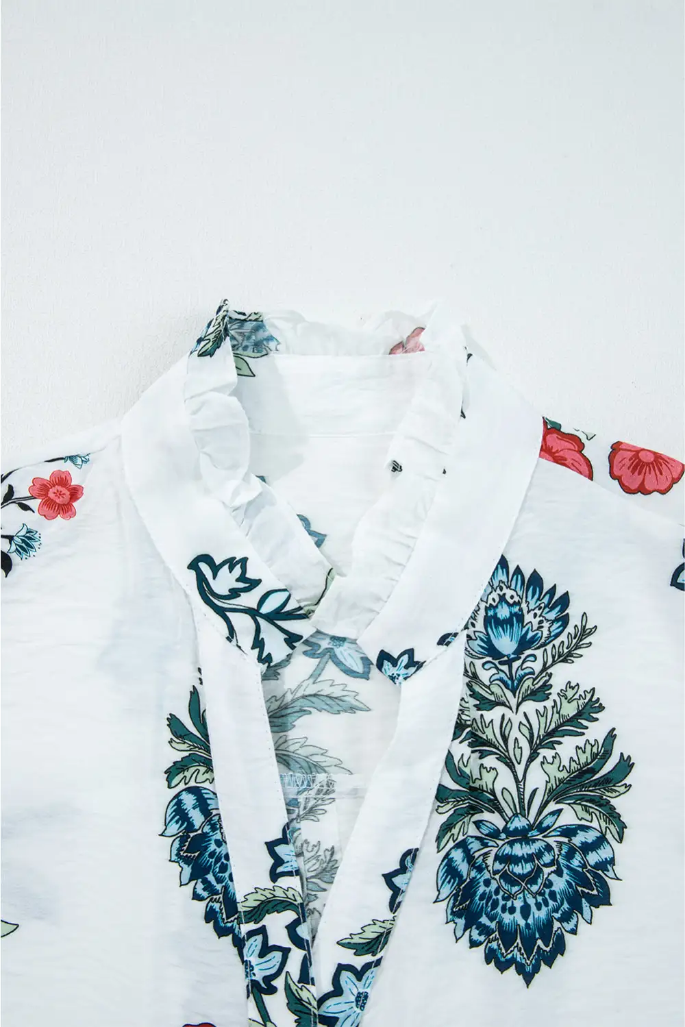 Floral Frilled V-Neck Shirt Blouse