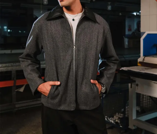 Dark Grey Zip Front Casual Jacket