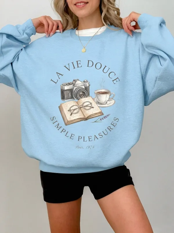 Women's Simple Pleasures Camera Book Coffee Printed Sweatshirt