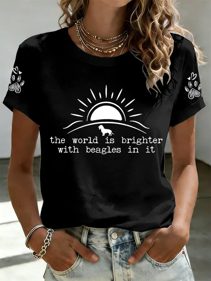 Women's The World Is Brighter With Beagles In It Print T-shirt