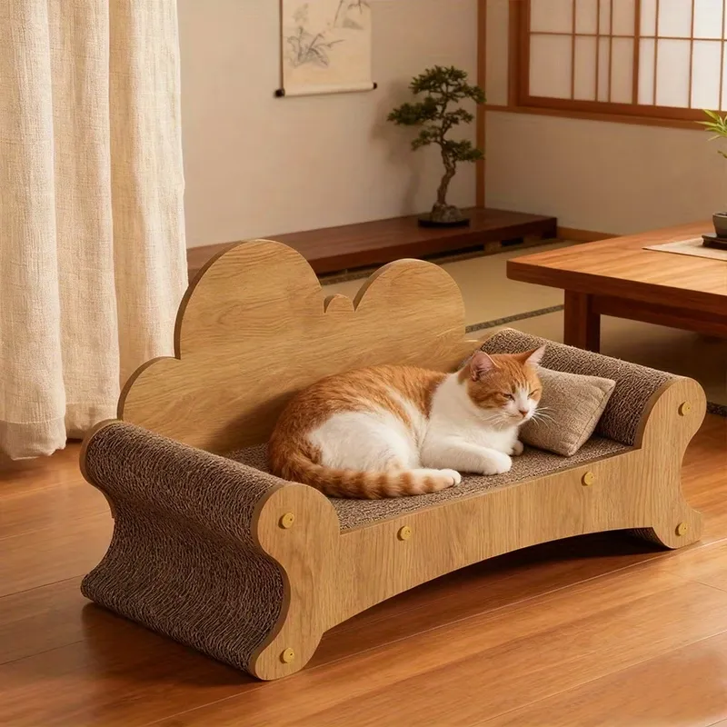 Wooden Cat Sofa with Scratcher