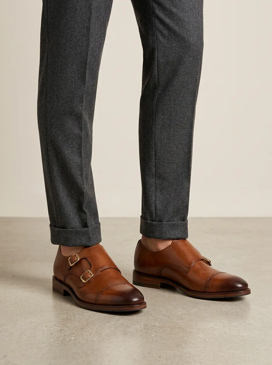 Men's Casual Classic Business Double Monk Strap Leather Shoes