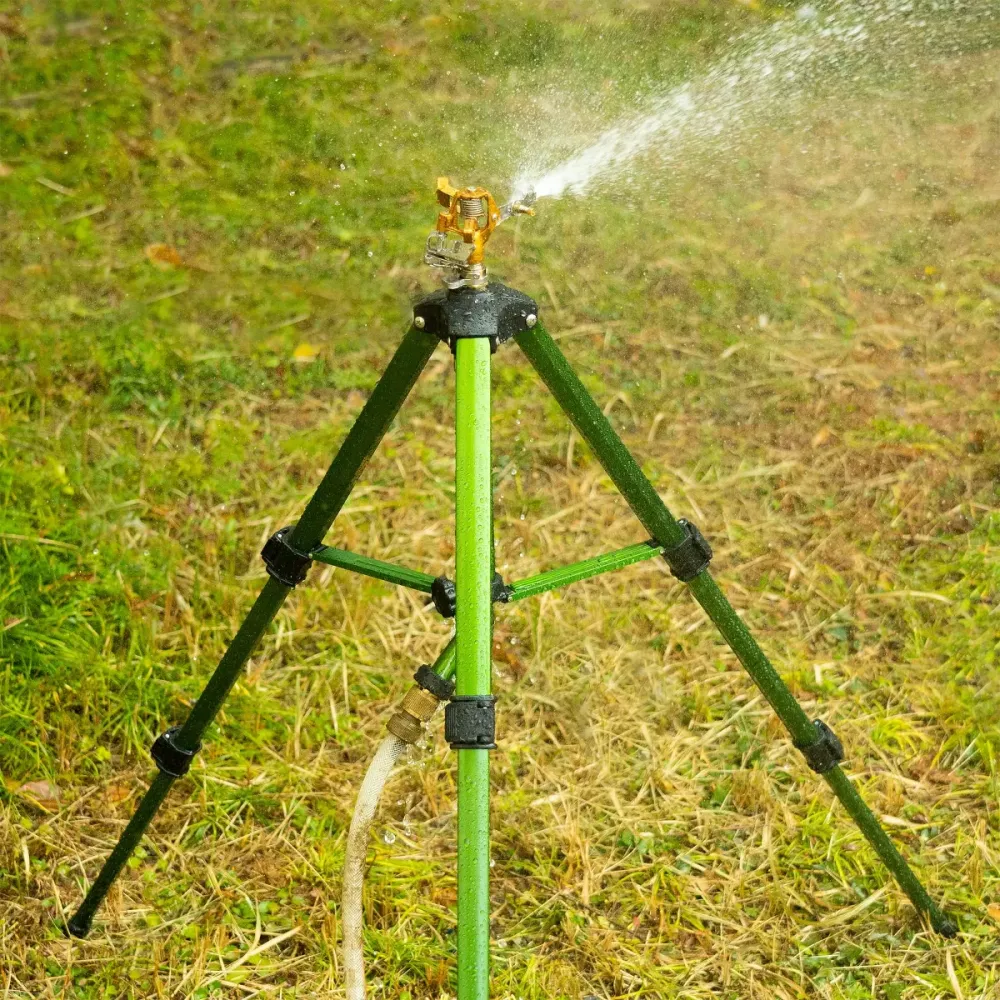 Adjustable Tripod Brass Impact Lawn Sprinkler 4000 Sq Ft
