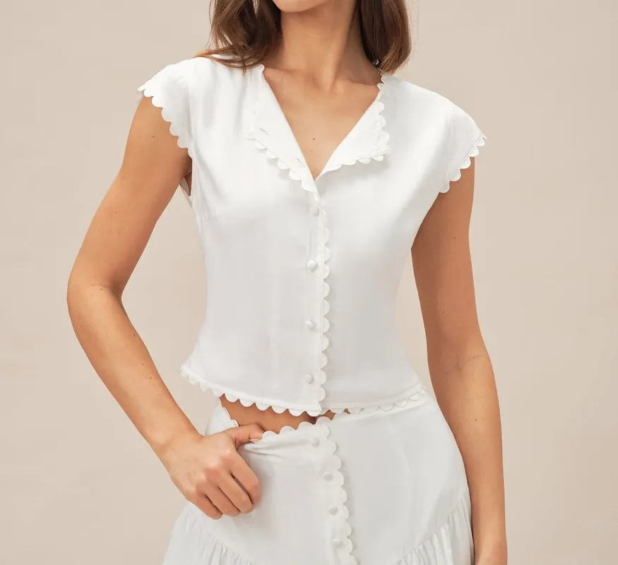 White Cap Sleeve Button Blouse