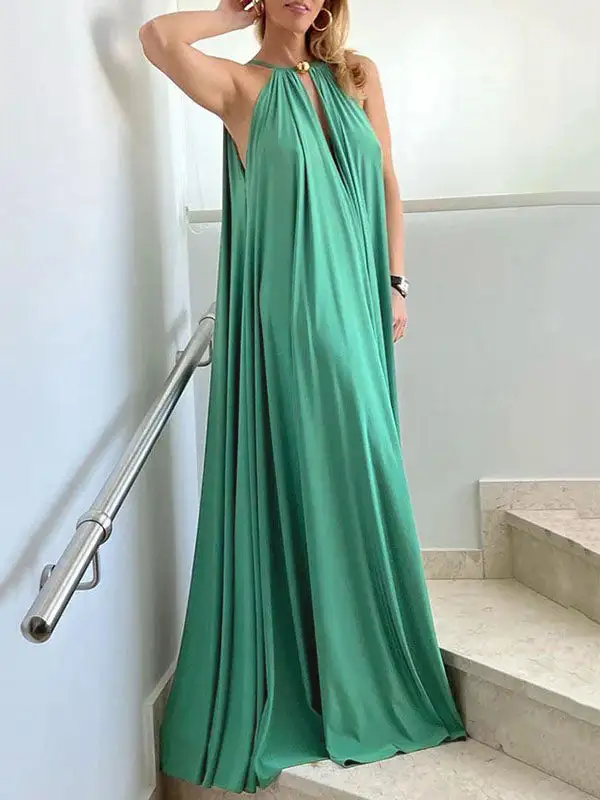 Deep Sleeveless Neck Maxi Dress