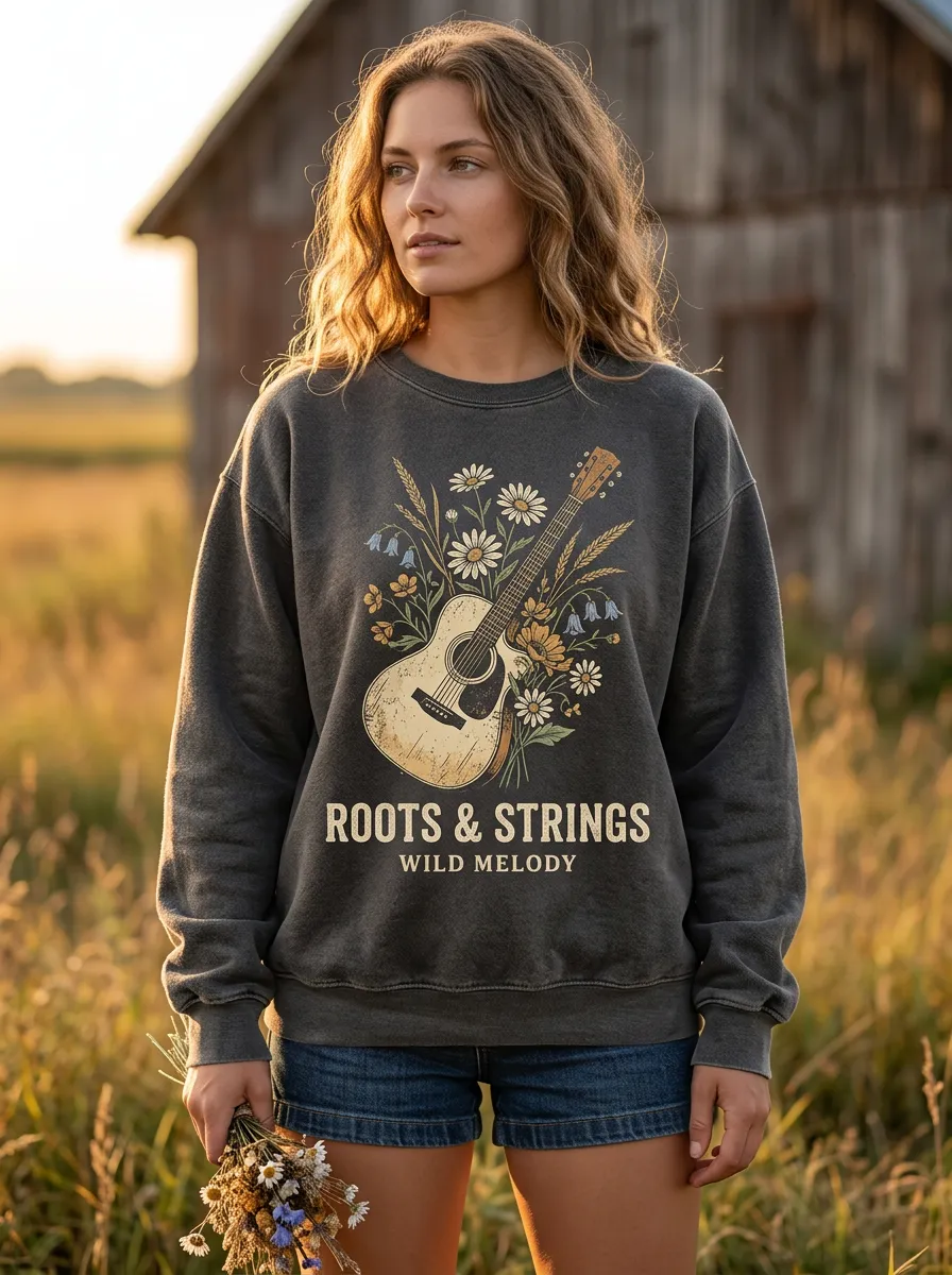 Nashville-Inspired Guitar Country Music Crewneck Sweatshirt