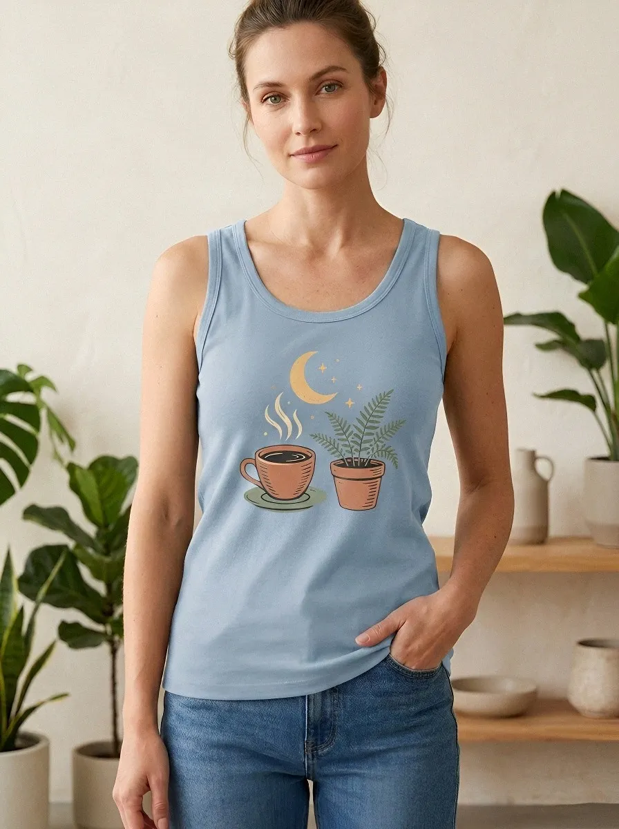 Women's Coffee Plant Moon Lover Printed Tank Top