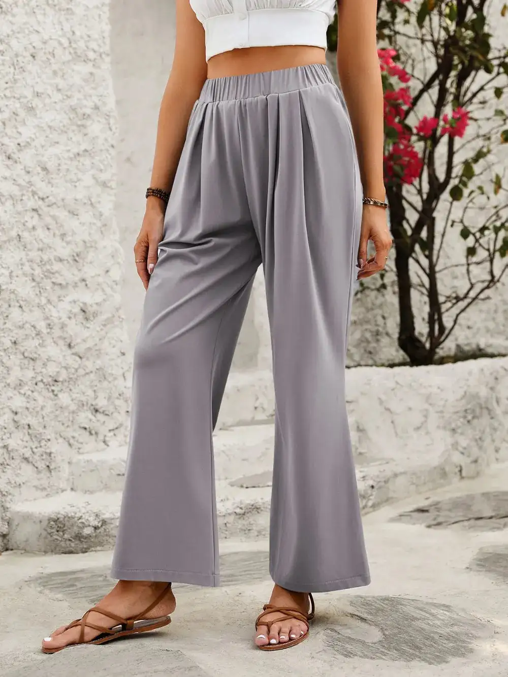 Wide Leg Elastic Waist Pocketed Everyday Pants
