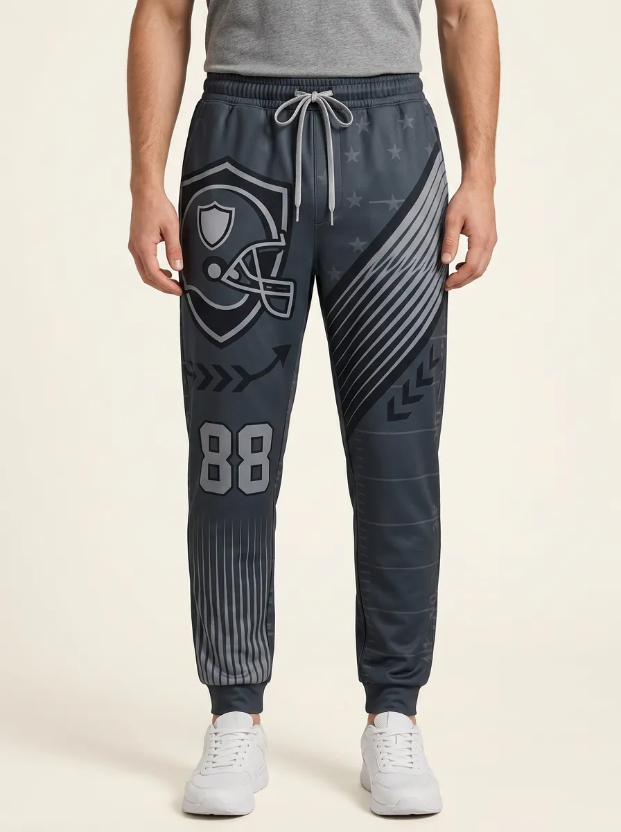 Men's Charcoal Graphic Print Athletic Joggers