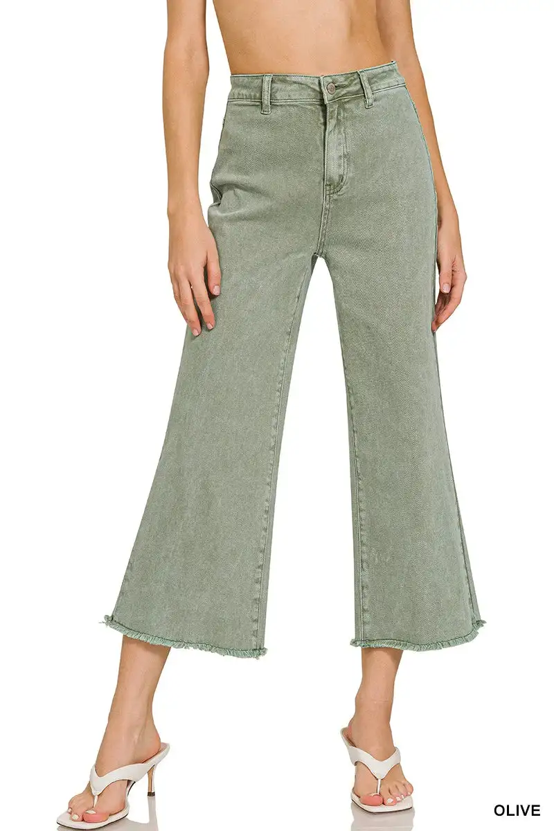 Washed High Hem Straight Pants