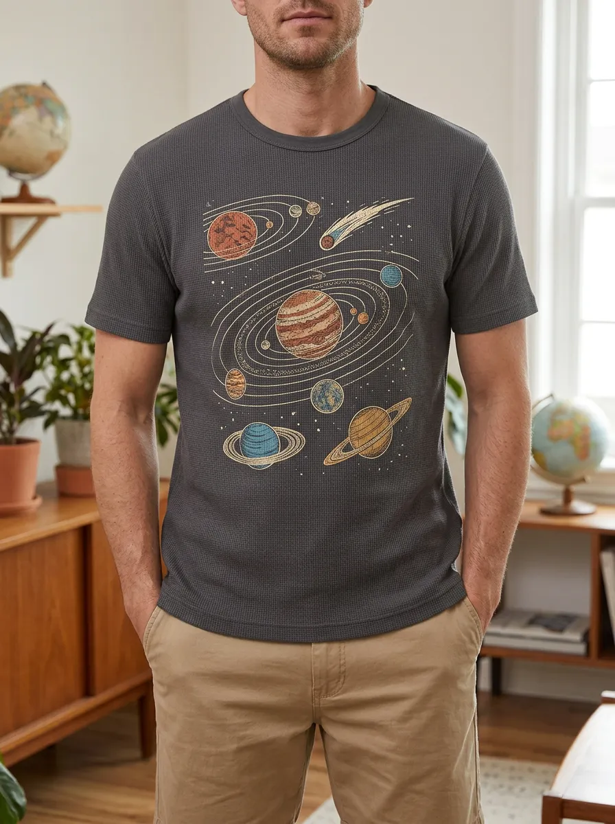 Men's Space Astronomy Lover Solar System Modern Crew Neck T-Shirt