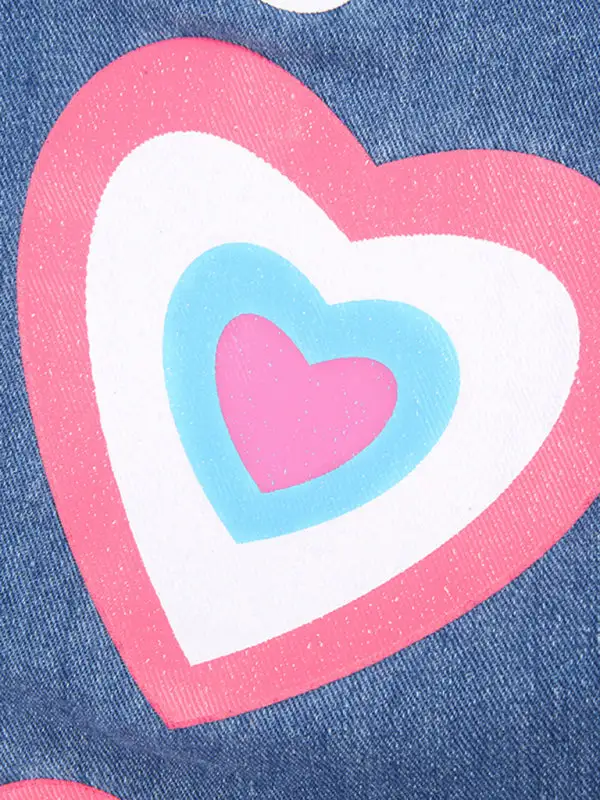 Contrasting Heart Graffiti Print Loose Denim Jeans