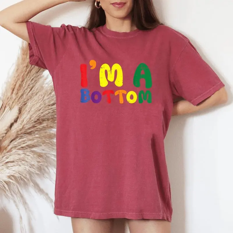 Gay Pride Month I'm A Bottom Lgbtq Ally Rainbow Women Women's Oversized Comfort T-Shirt
