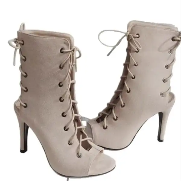 Peep Toe Lace Up High Heel Boots