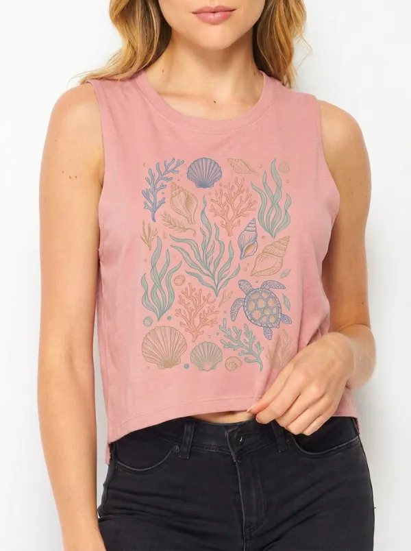 Women's Ocean Lover Sea Turtle Shells Printed Tank Top