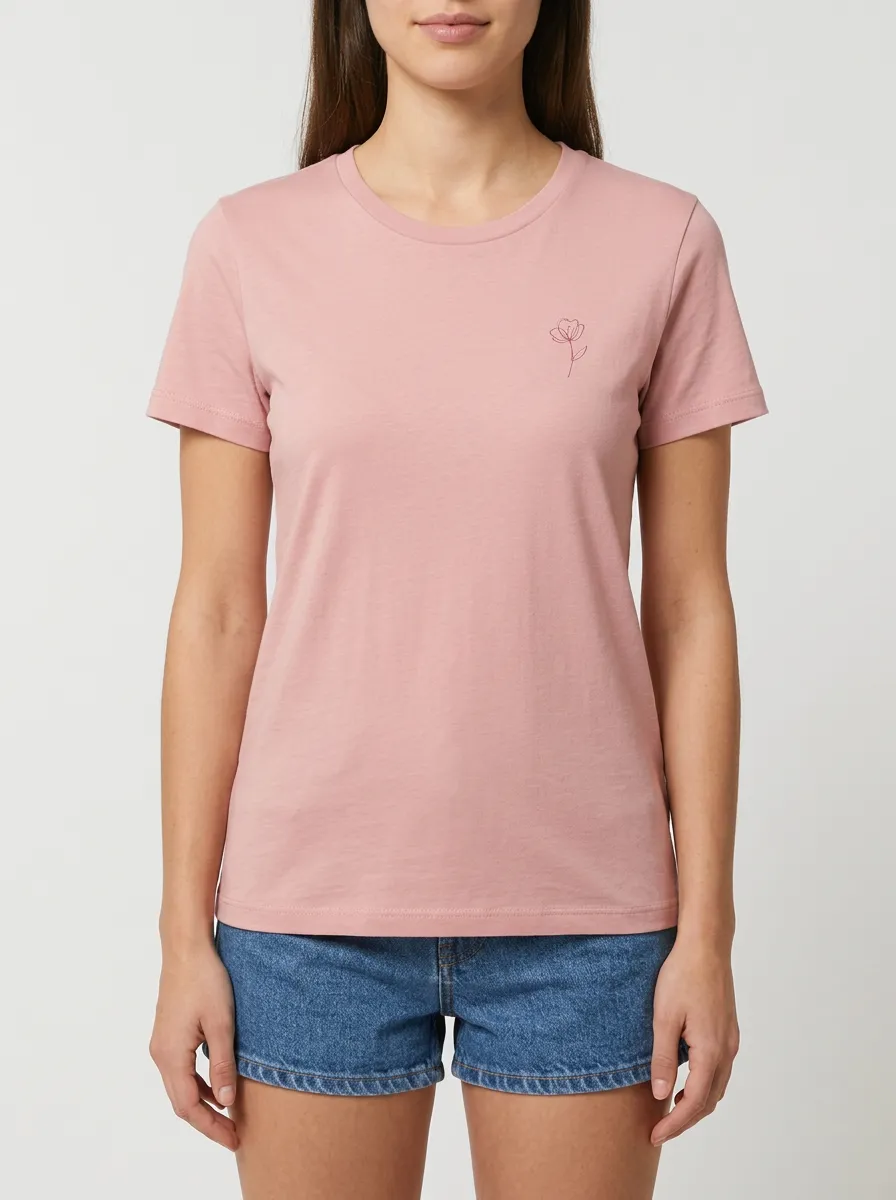Minimalist Floral Pink Printed T-shirt