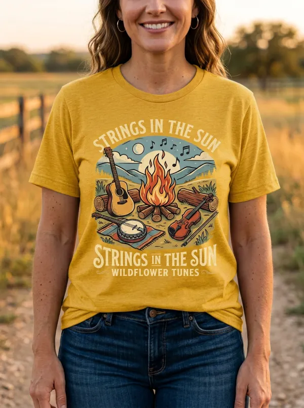 Western Banjo Campfire Country Music Crewneck T-Shirt