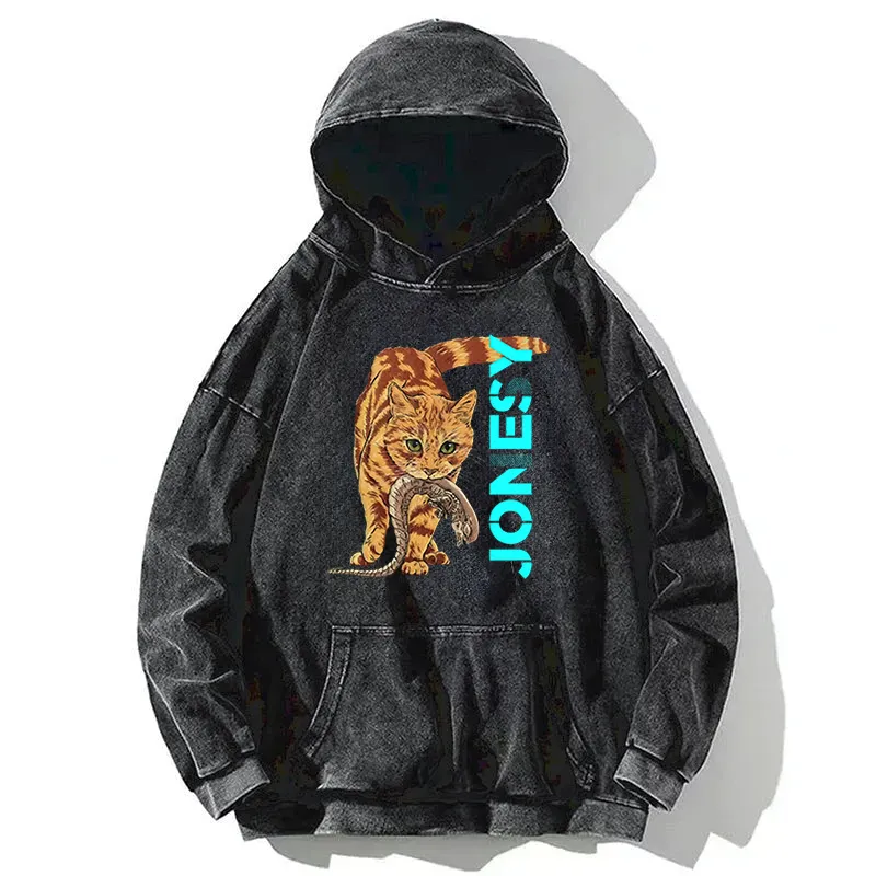 Cat Cames In Silence Washed Hoodie