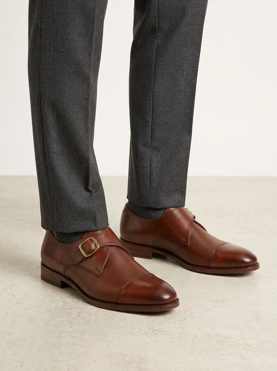 Men's Everyday Business Formal Perforated Leather Monk Strap Shoes