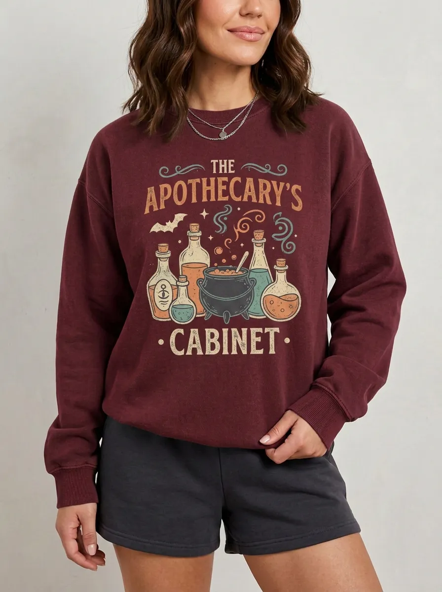 Women's Halloween Witch Apothecary Cauldron Printed Sweatshirt