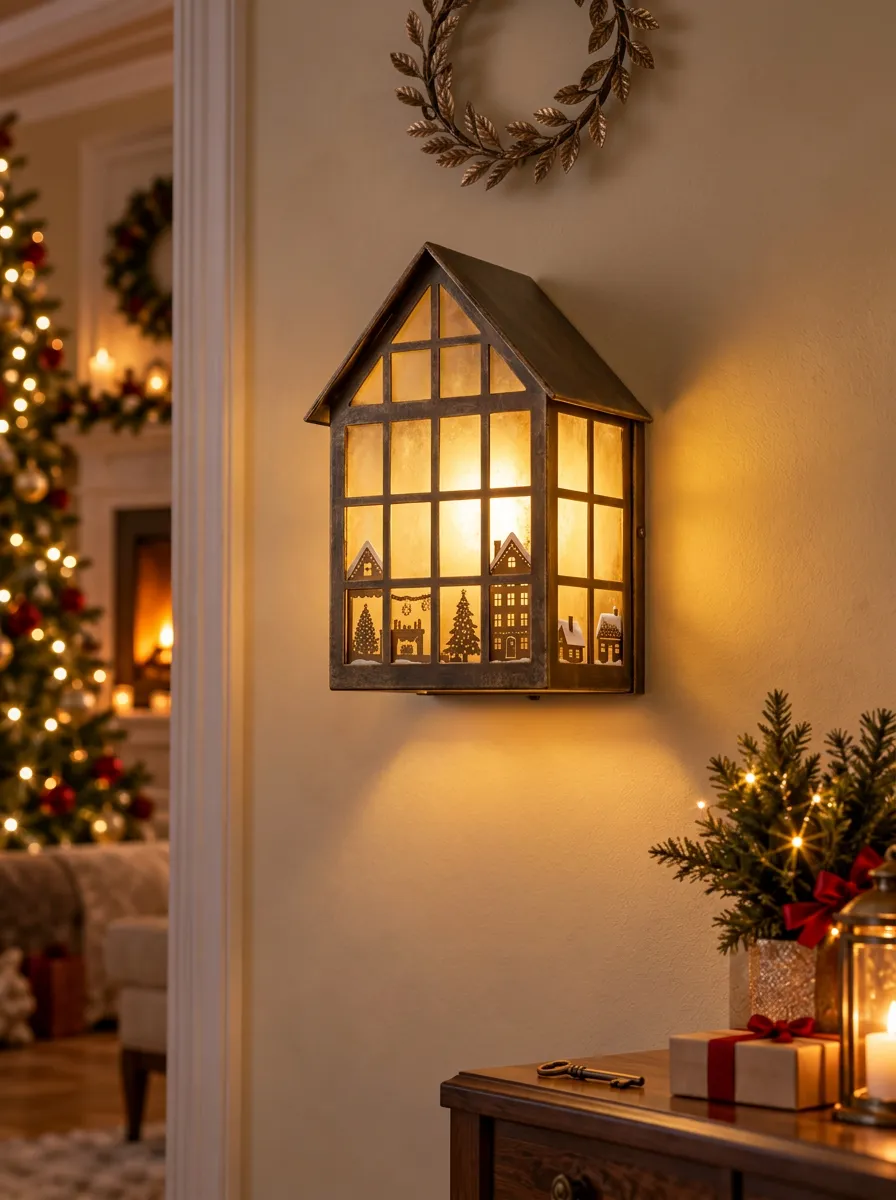 Metal Village Silhouette Christmas Wall Light