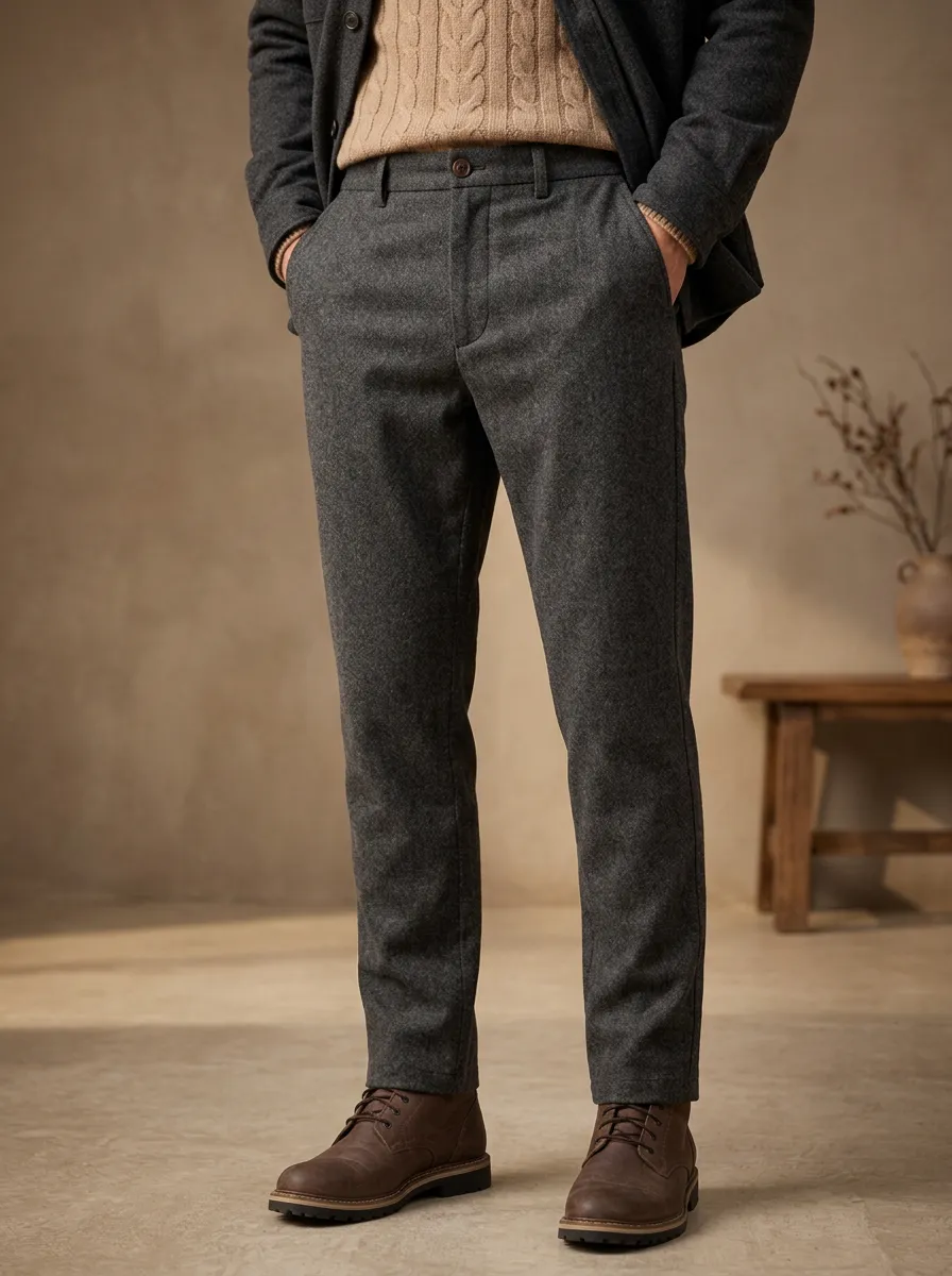 Men's Winter Polished Wool-Blend Trousers