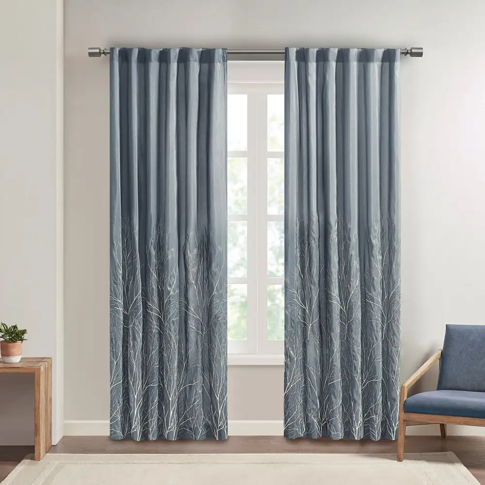 Faux Silk Branch Back-Tab Curtain Panel