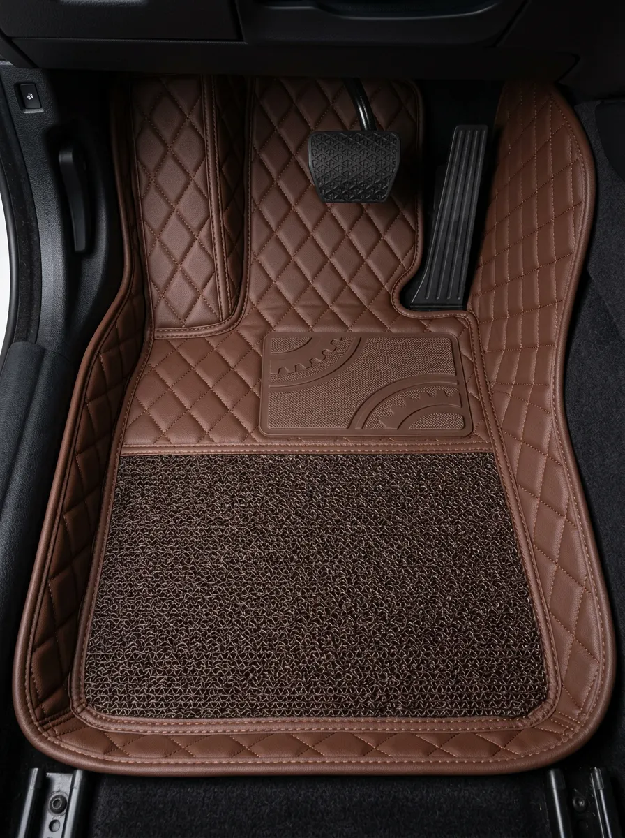 Diamond-Quilted Quilted Leather-Look Floor Mats