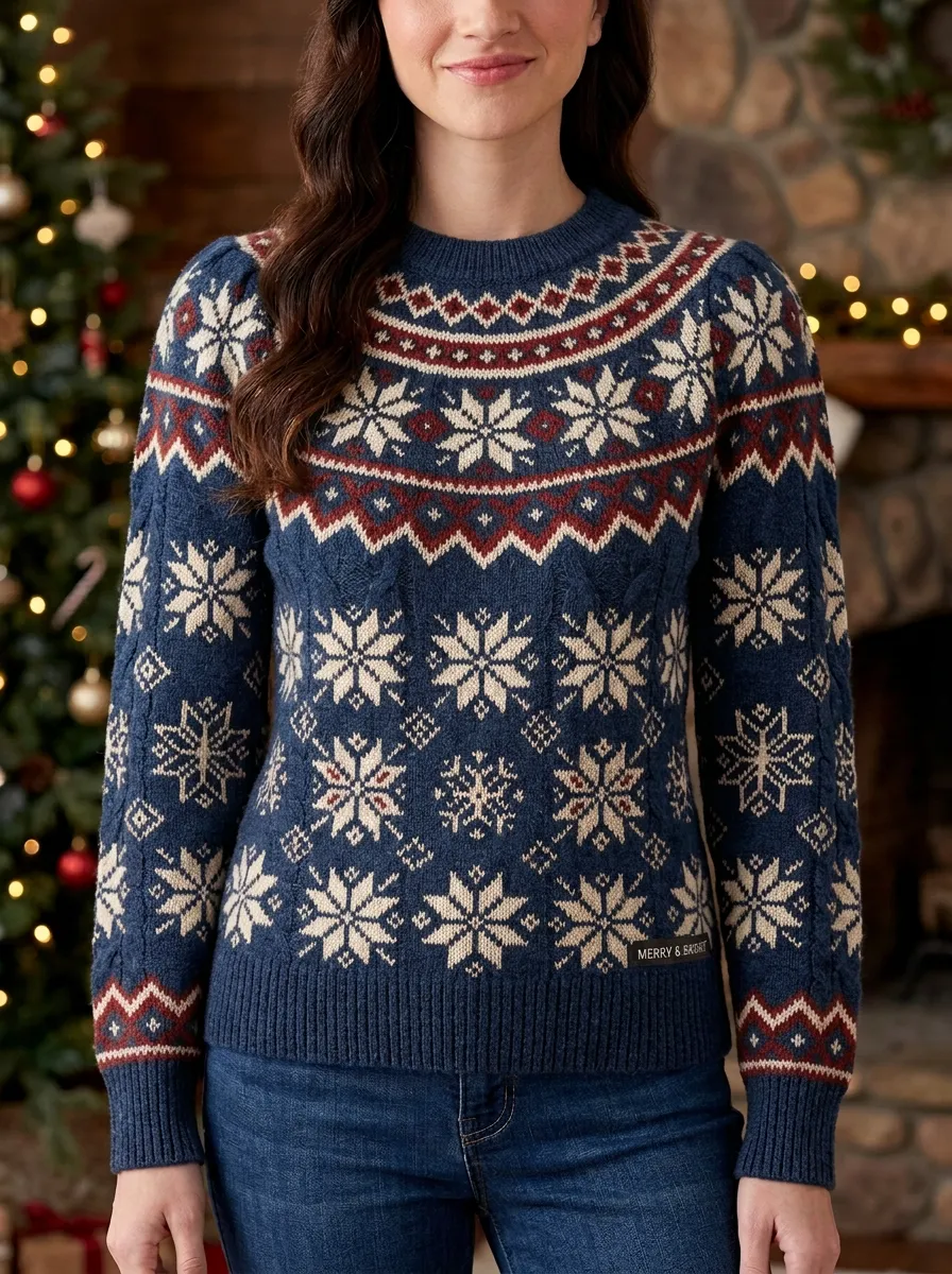 Christmas Fair Isle Snowflake Pattern Print Sweater