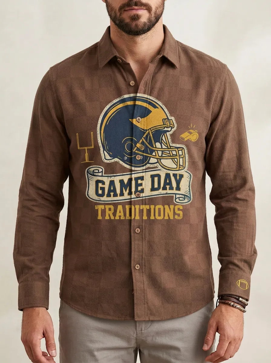 Men's Football Fan Game Day Traditions Helmet Printed Shirt