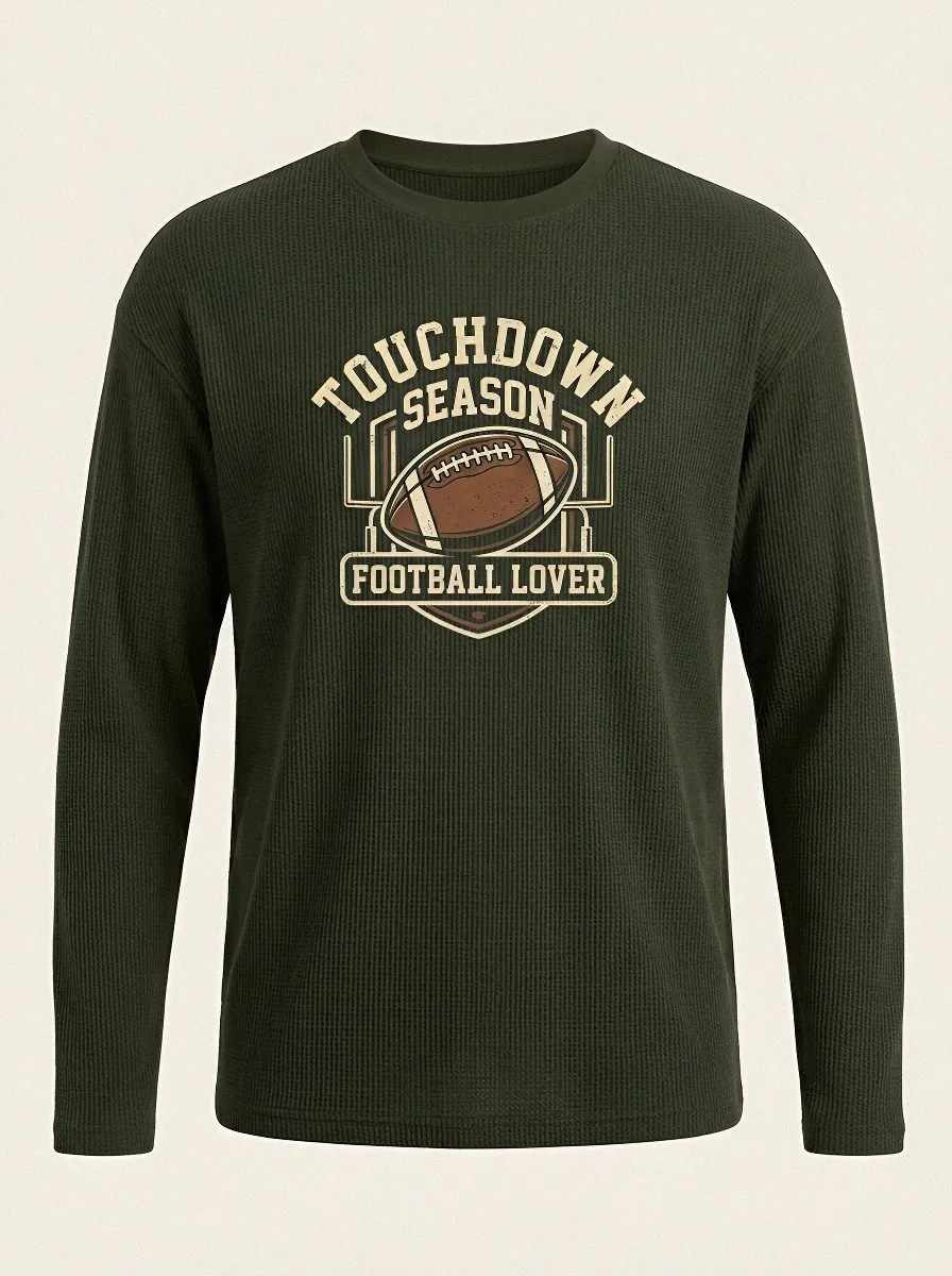 Men's American Football Lover Touchdown Season Printed Long Sleeve Shirt