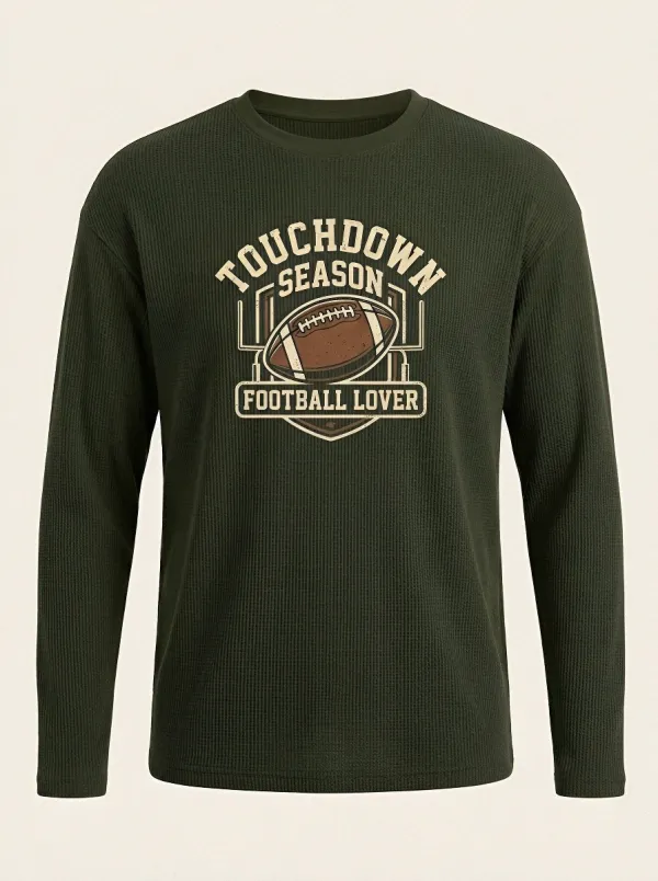 Men's American Football Lover Touchdown Season Printed Long Sleeve Shirt