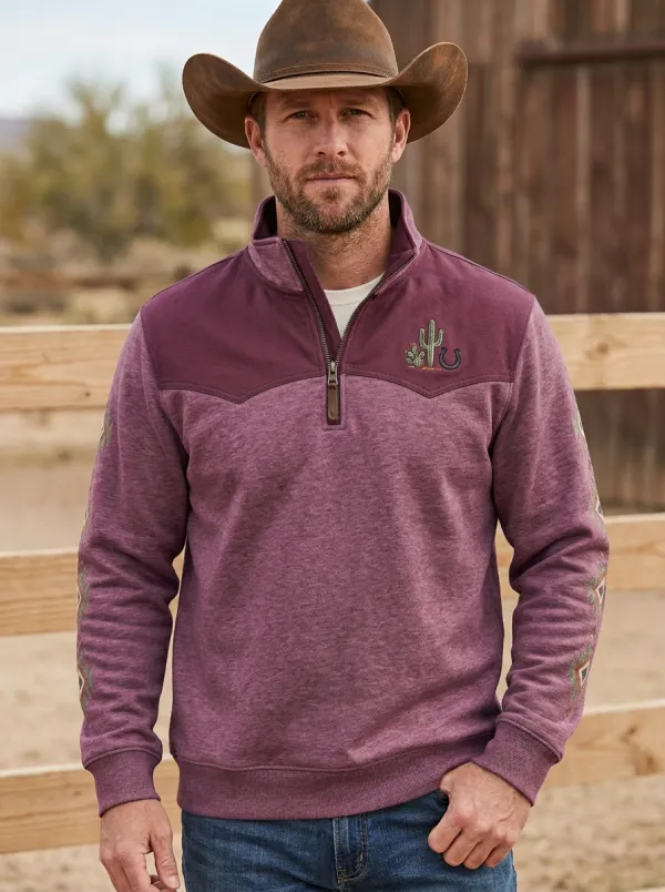 Men's Western Cowboy Horseshoe Horse Cactus Half-Zip Sweatshirt