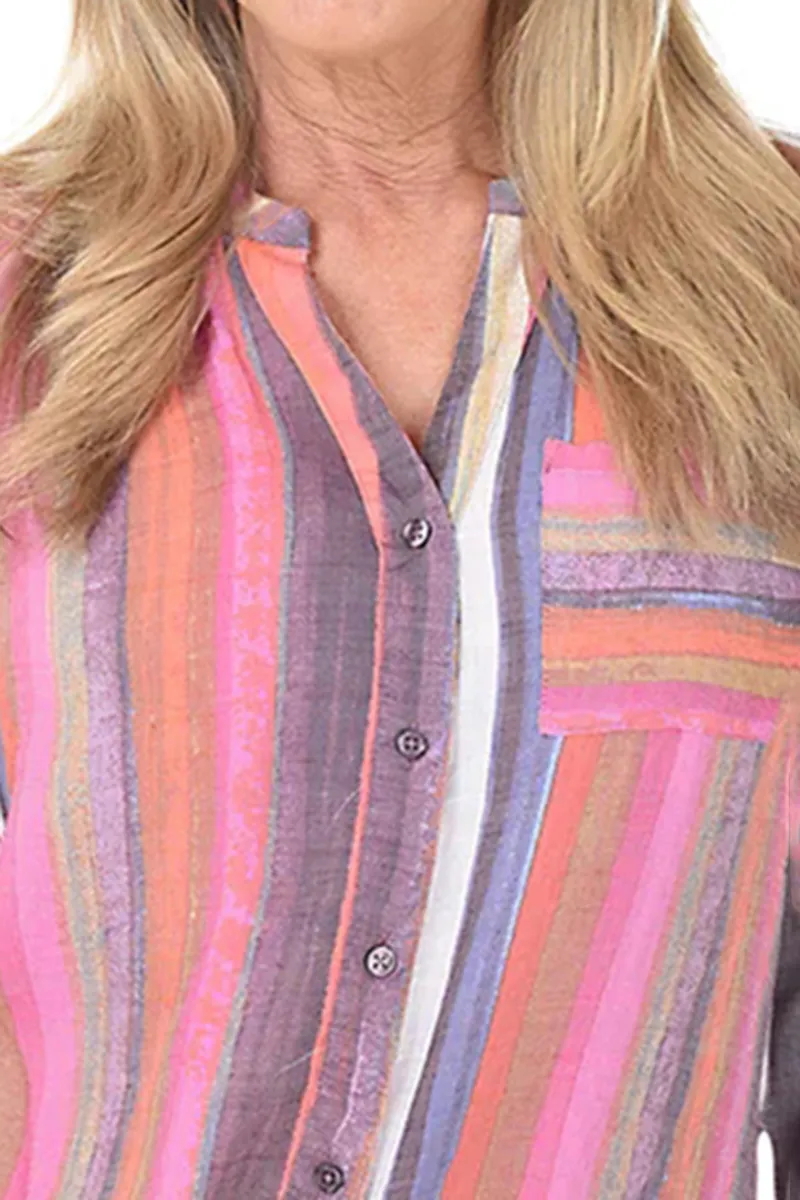 Firelight Stripe Button-Front Blouse