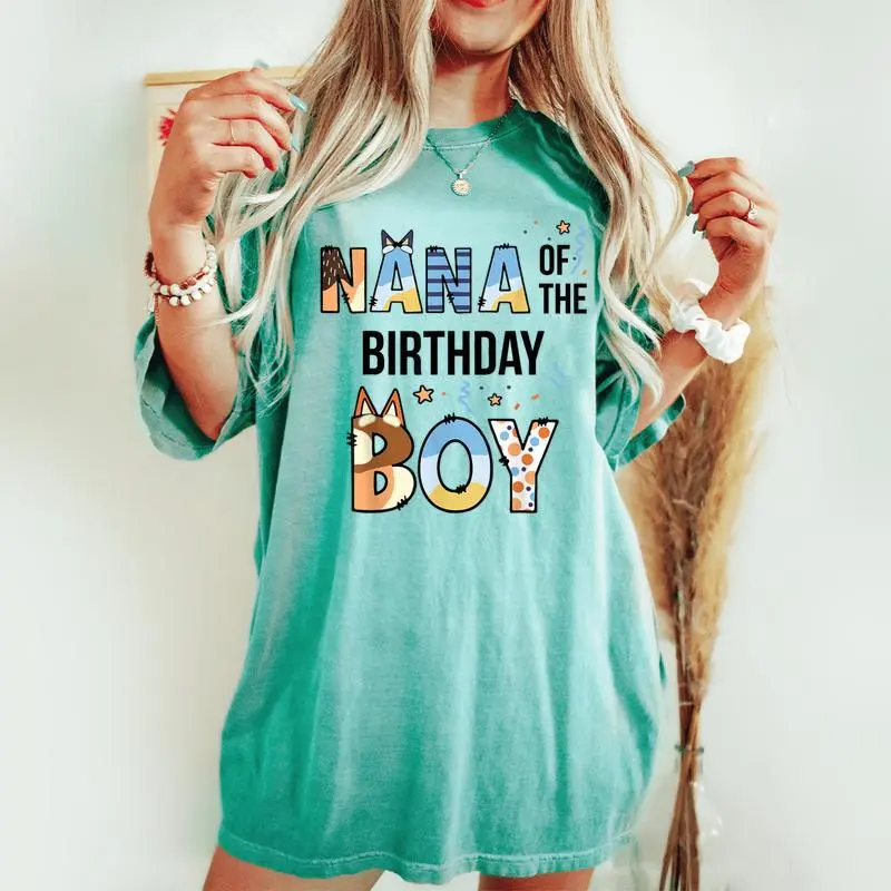 Nana Of The Birthday Boy Party Blue Dog Lover Matching Women's Oversized Comfort T-shirt