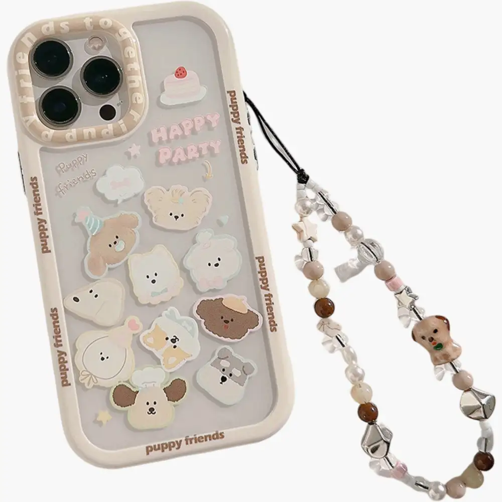 Puppy Cat Charm Strap Phone Case