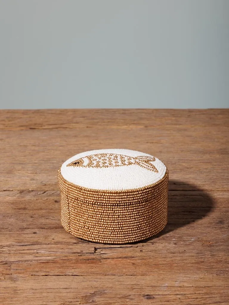 Beaded Round Keepsake Storage Box