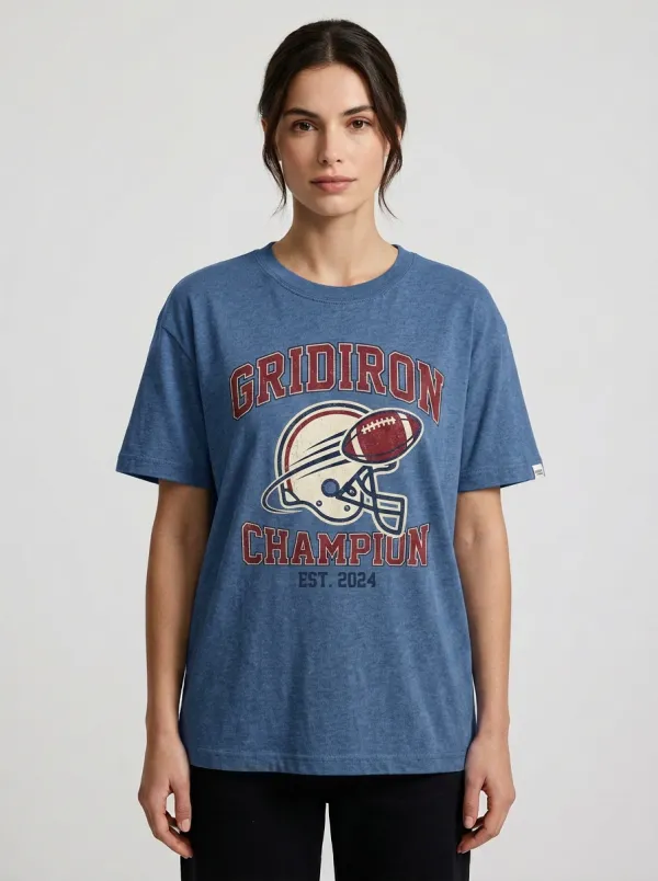 Women's American Football Gridiron Champion Helmet Printed T-Shirt