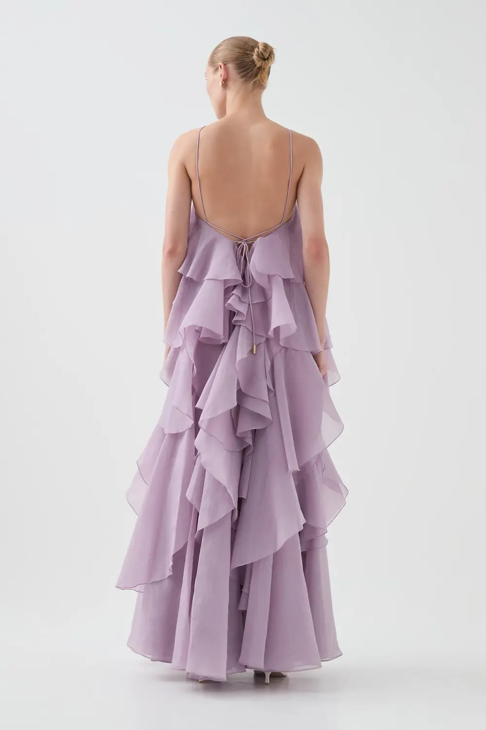3D Flower Halter Neck Frill Maxi Dress