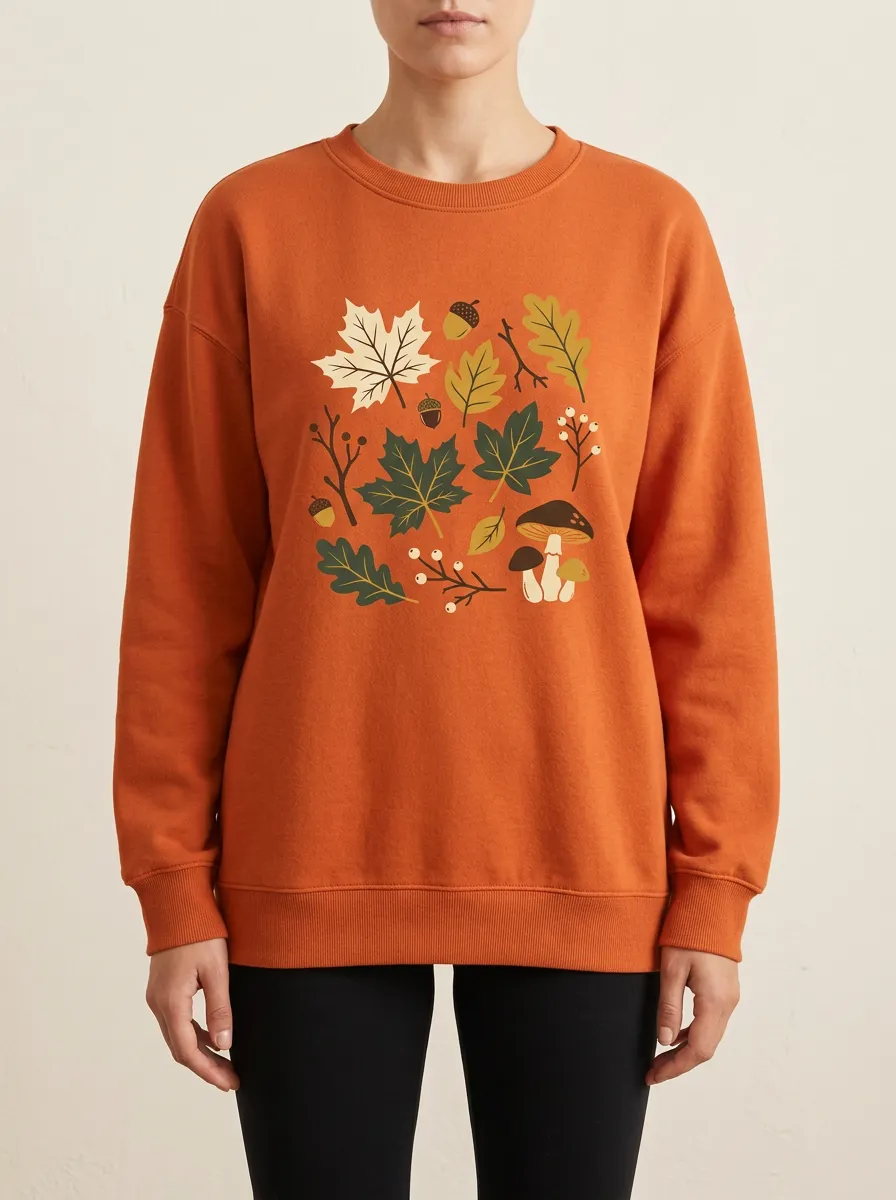 Relaxed Maple-Leaf Printed Mushroom Graphic Sweatshirt