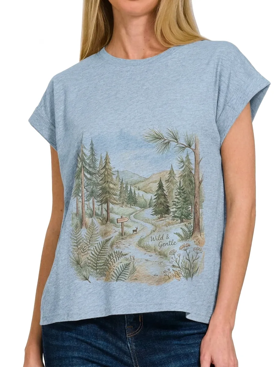 Women's Nature Lover Wild & Gentle Forest Path Printed T-shirt