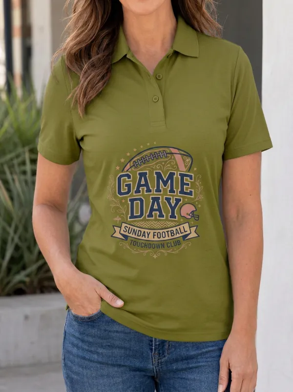 Game Day Sunday Football Touchdown Graphic Polo Shirt