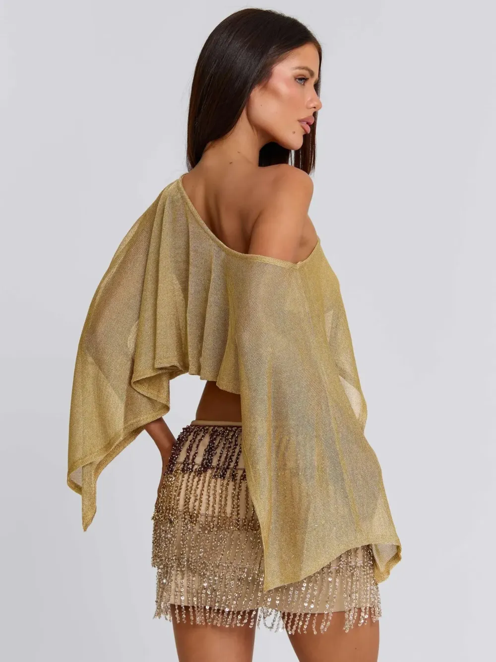 Zaria Gold Metallic Knit Fringe Two Piece Set