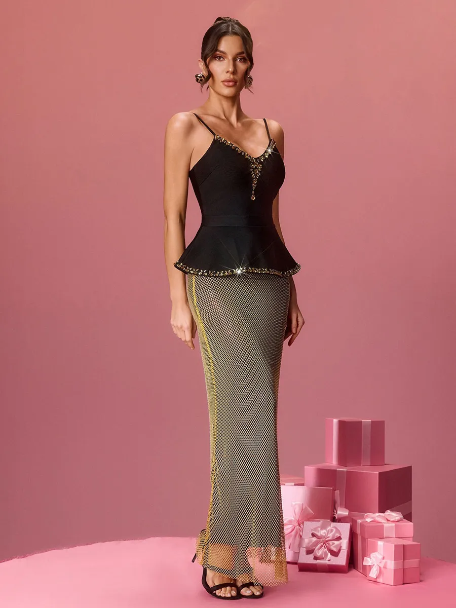 Annika Rhinestone Mesh Skirt Set
