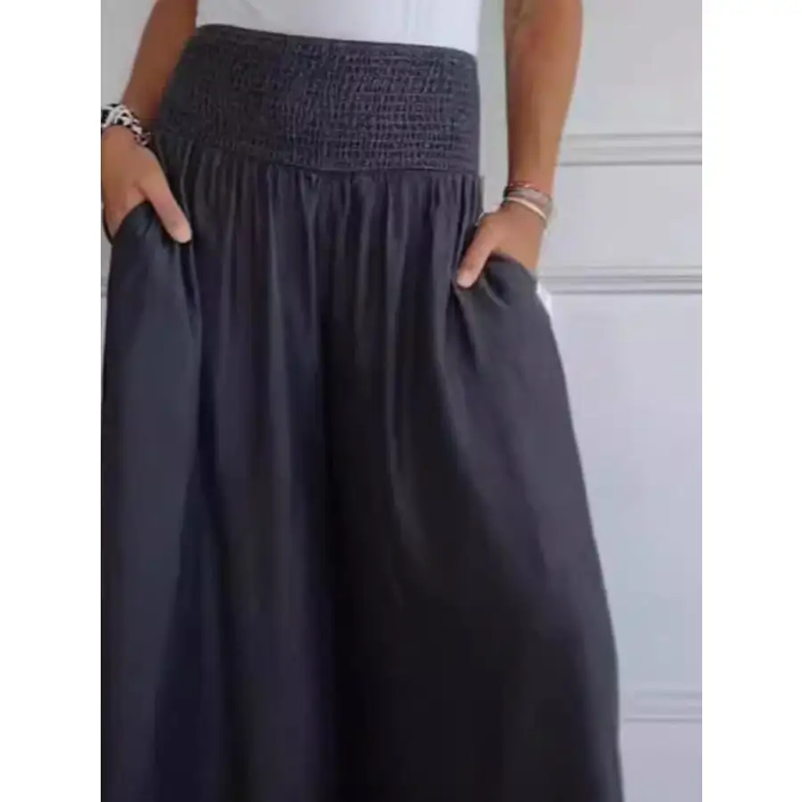 Full Size Smocked Wide Leg Pants with Pockets