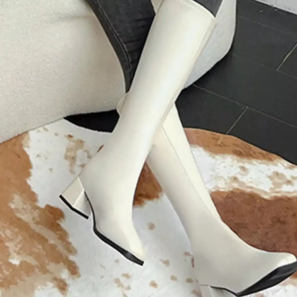 Classic Square Toe Block Heels Boots