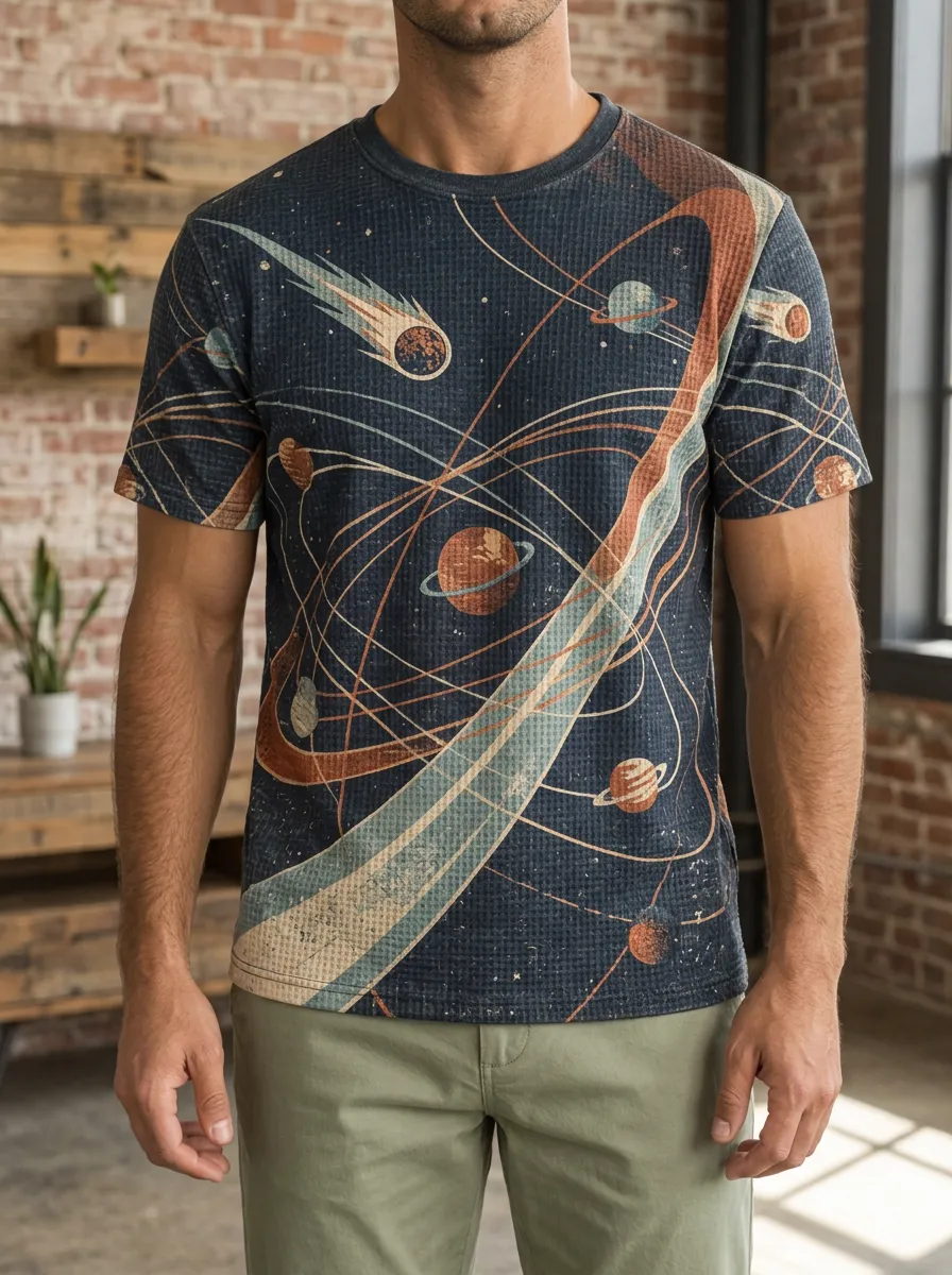 Men's Space Astronomy Lover Solar System Signature Crew Neck T-Shirt